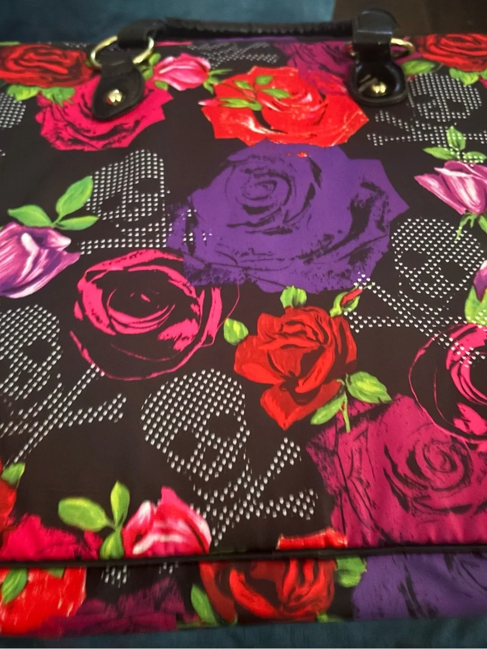🌹NEW BETSY JOHNSON Floral Rose Travel Tote Bag OR computer bag-Bold Red & Purple